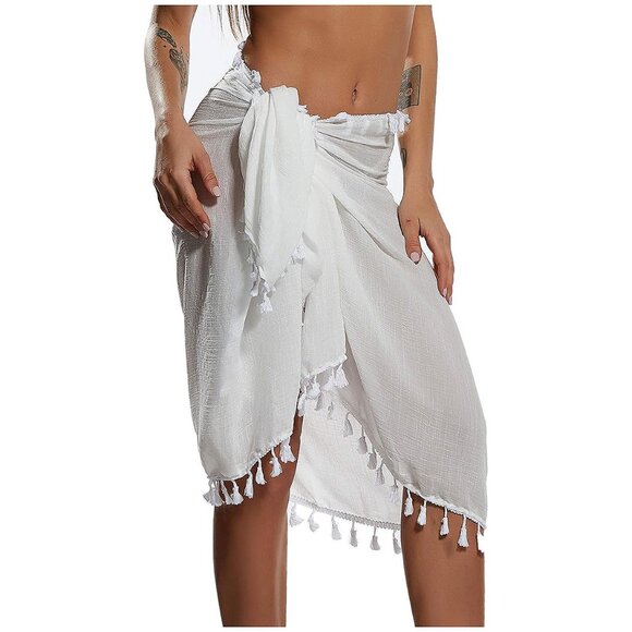 Beach Sarong Pareo Womens Semi-Sheer Swimwear 28-black+white-short - Picture 2 of 6